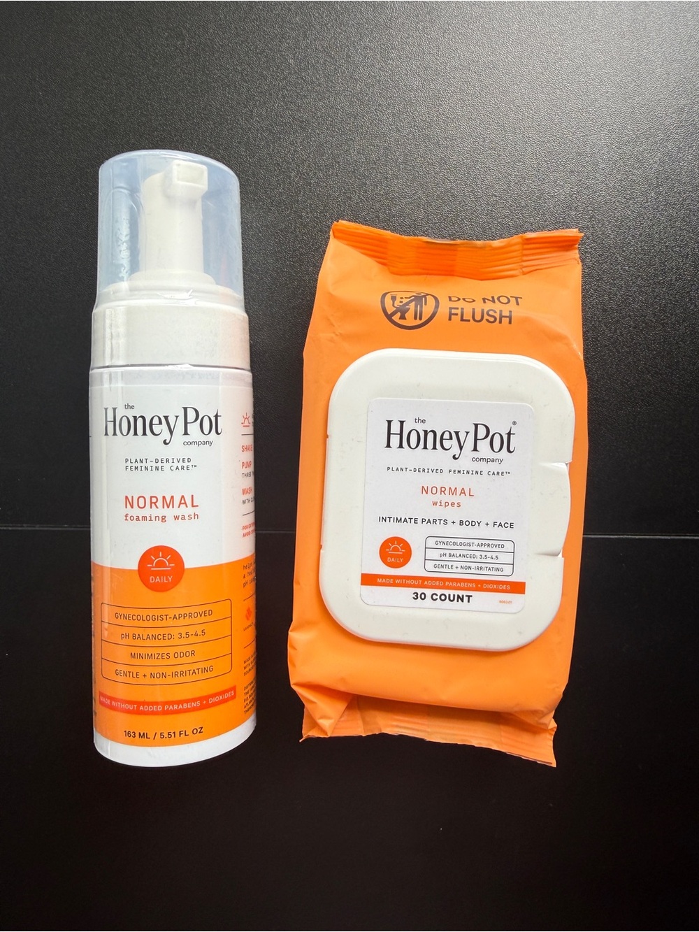 The Honey Pot Company Women's Normal Foaming Wash 5.51 oz & Wipes 30 Ct Care Set